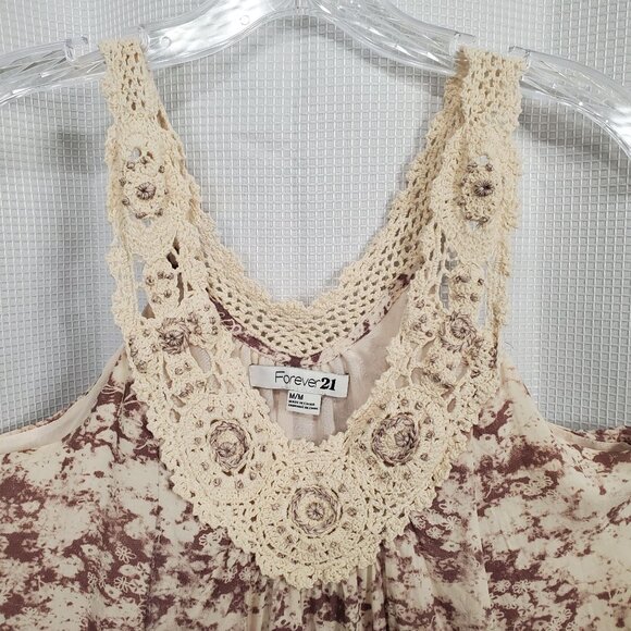 Forever 21 Sz M Dress Lace Trim Tank Floral Swing Beachy Country Cottage Flirty - Picture 6 of 9